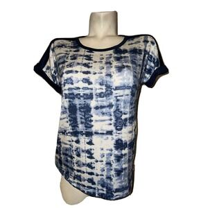 Lucky Brand Womens Blue White Tie Dye Cuffed Short Sleeve Top Small RN71222
